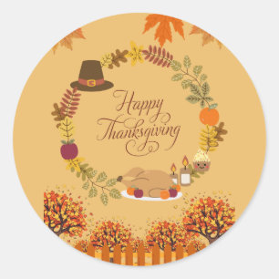 Autumn Floral Thanksgiving Dinner Classic Round Sticker