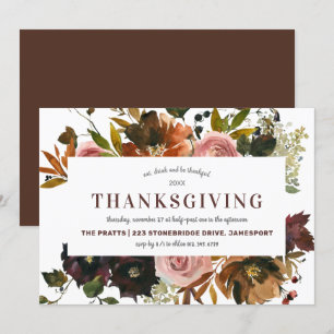 Autumn Floral Thanksgiving Dinner Invitation