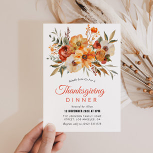 Autumn floral Thanksgiving dinner Invitation
