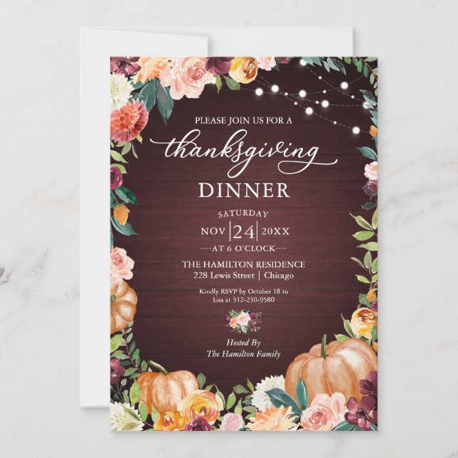 Autumn Floral Thanksgiving Dinner Invitation (Front)