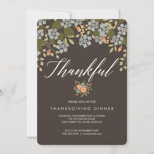 Autumn Floral Thanksgiving Dinner Invitation (Front)