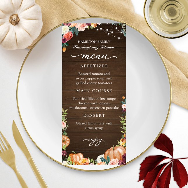 Autumn Floral Thanksgiving Dinner Menu Card (Creator Uploaded)