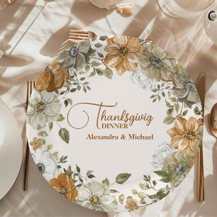 Autumn Floral Thanksgiving Dinner Paper Plate