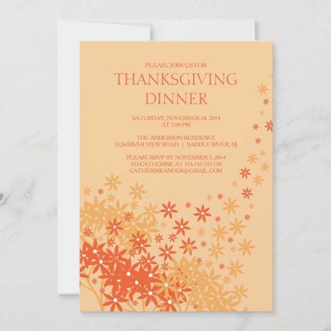 Autumn Floral Thanksgiving Dinner Party Invitation (Front)