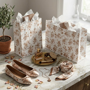 Autumn Floral Toile Pattern Large Gift Bag