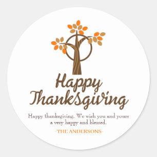 Autumn Floral Tree Happy thanksgiving family Classic Round Sticker