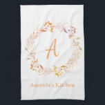Autumn Floral Watercolor Boho Personalised Name Tea Towel<br><div class="desc">Kitchen towel with pretty hand painted watercolor floral wreath in lovely fall colours,  personalised with your name and initial.</div>