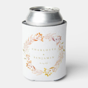 Autumn Floral Watercolor Wreath Boho Personalised Can Cooler