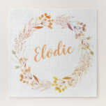 Autumn Floral Watercolor Wreath Boho Personalised Jigsaw Puzzle<br><div class="desc">Pretty hand painted watercolor floral wreath in lovely fall colours,  personalised with your name.</div>