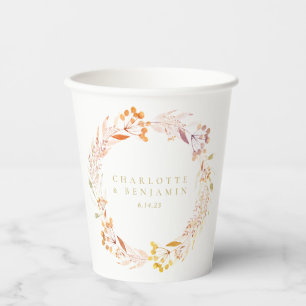 Autumn Floral Watercolor Wreath Boho Personalised  Paper Cups