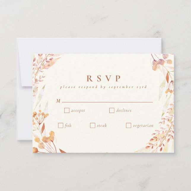 Autumn Floral Watercolor Wreath Boho Wedding  RSVP Card (Front)