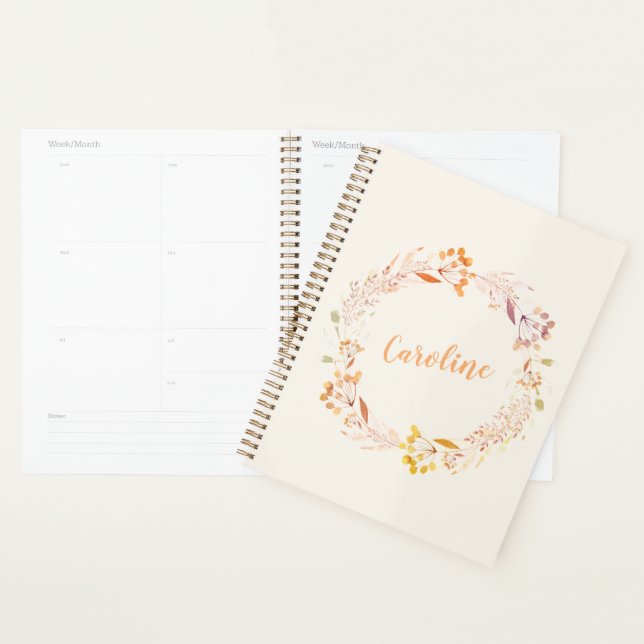 Autumn Floral Watercolor Wreath Monogrammed Planner (Display)