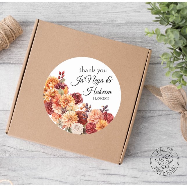 Autumn Floral Wedding Classic Round Sticker (Creator Uploaded)