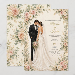 Autumn Floral Wedding Couple Invitation