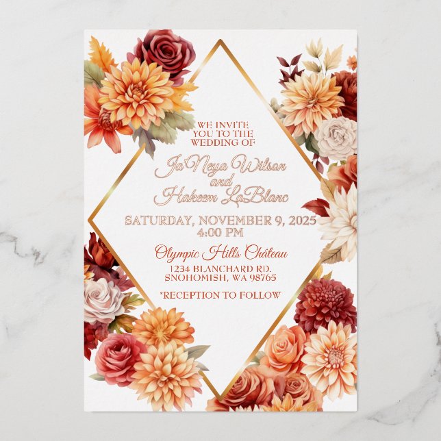 Autumn Floral Wedding Invitation (Front)