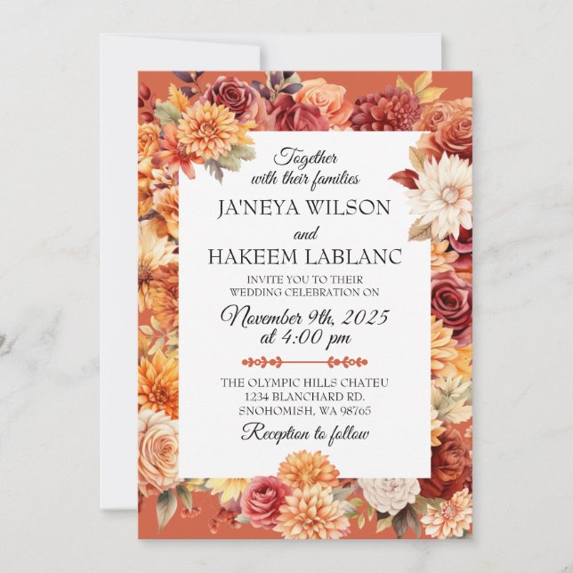 Autumn Floral Wedding Invitation (Front)