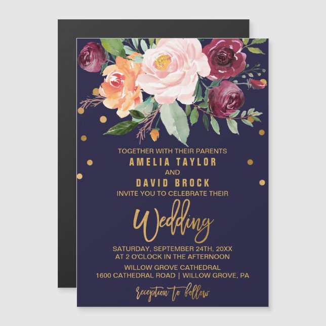 Autumn Floral Wedding Magnetic Invitation (Front/Back)