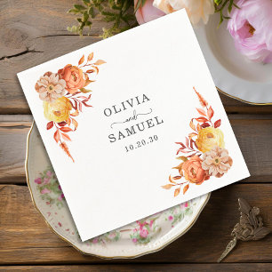 Autumn Floral Wedding Personalised Party Napkins 