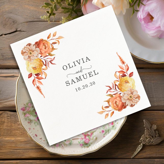Autumn Floral Wedding Personalised Party Napkins  (Creator Uploaded)