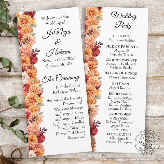 Autumn Floral Wedding Program Programme (Creator Uploaded)