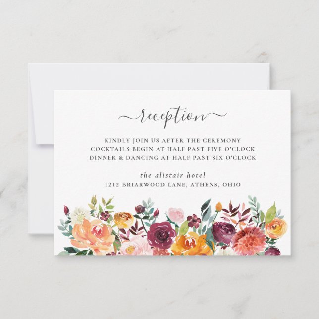 Autumn Floral Wedding Reception Card (Front)