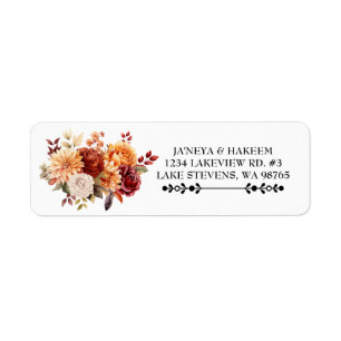 Autumn Floral Wedding Return Address Label White