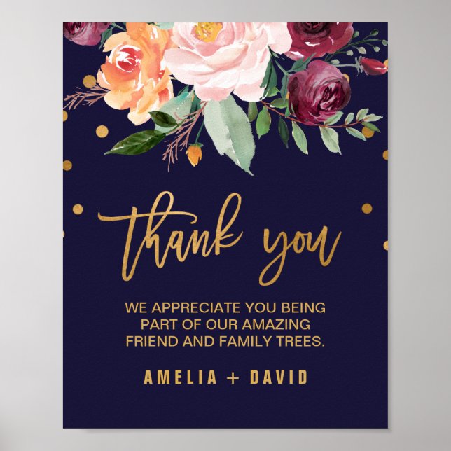 Autumn Floral Wedding Thank You Sign (Front)