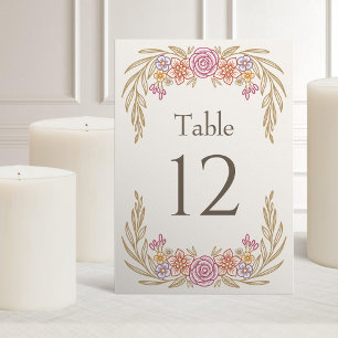 Autumn Floral Wildflowers Wedding Table Number