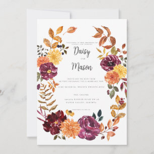 Autumn Floral with BoId watercolor bloom with QR  Invitation