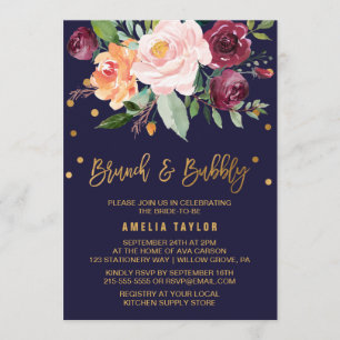 Autumn Floral with Wreath Backing Brunch & Bubbly Invitation