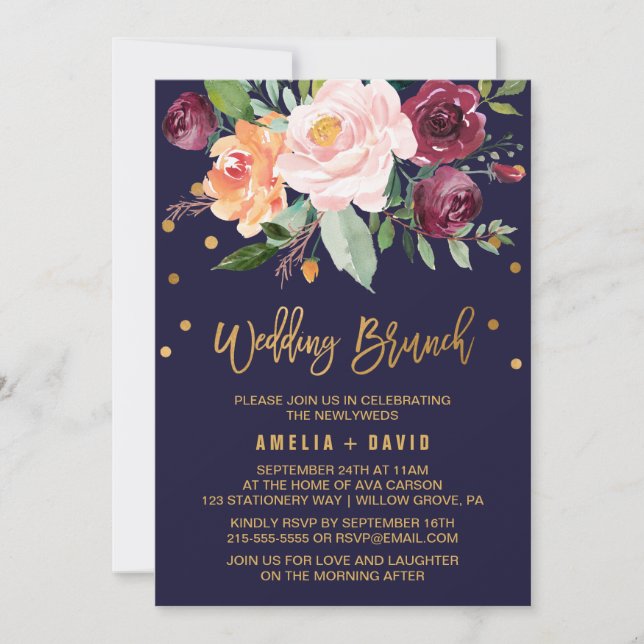 Autumn Floral with Wreath Backing Wedding Brunch Invitation (Front)