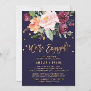 Autumn Floral with Wreath Backing We're Engaged Invitation