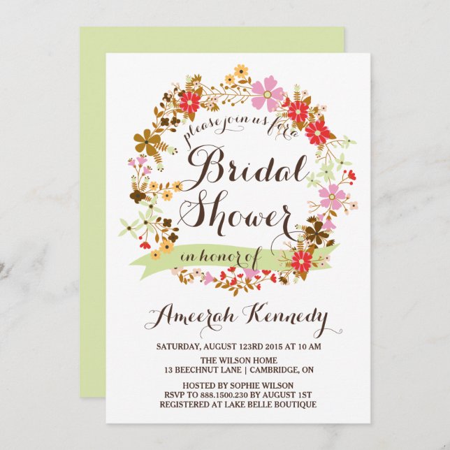 Autumn Floral Wreath Bridal Shower Invitation (Front/Back)