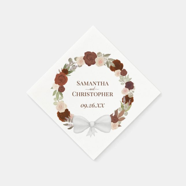 Autumn Floral Wreath Elegant Diagonal Wedding Napkin (Corner)