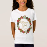 Autumn Floral Wreath Flower Girl Wedding Favour T-Shirt<br><div class="desc">This cute t-shirt is designed specially for your wedding flower girl. The design features a wreath of fall flowers in rich autumn colours including coral pink, red, orange, and plum. The text is an elegant gold script, and there is a place to enter her name. Great way to thank her...</div>