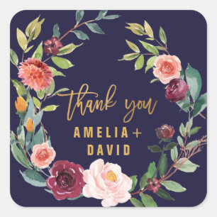 Autumn Floral Wreath Thank You Favour Square Sticker