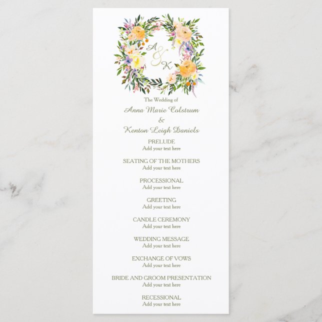 Autumn Floral Wreath Wedding Program Programme (Front)
