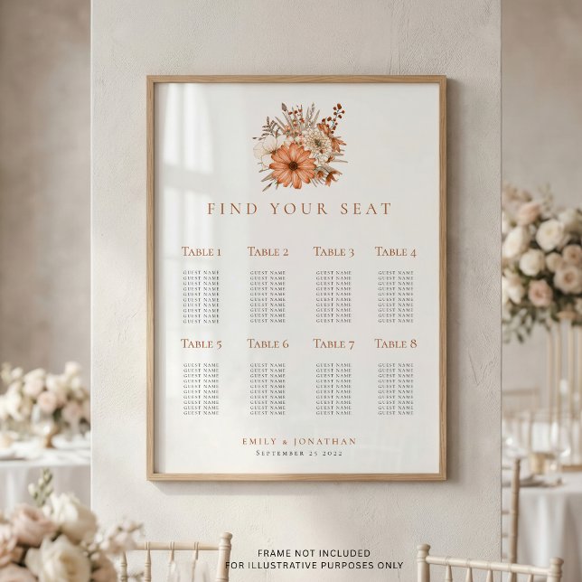 Autumn Florals 8 table Wedding Seating Plan Poster (Creator Uploaded)
