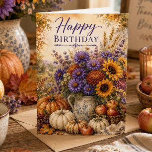 Autumn Florals Asters Sunflowers Fall Birthday Card