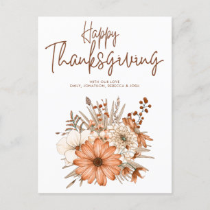 Autumn Florals Foliage Happy Thanksgiving Names Holiday Postcard