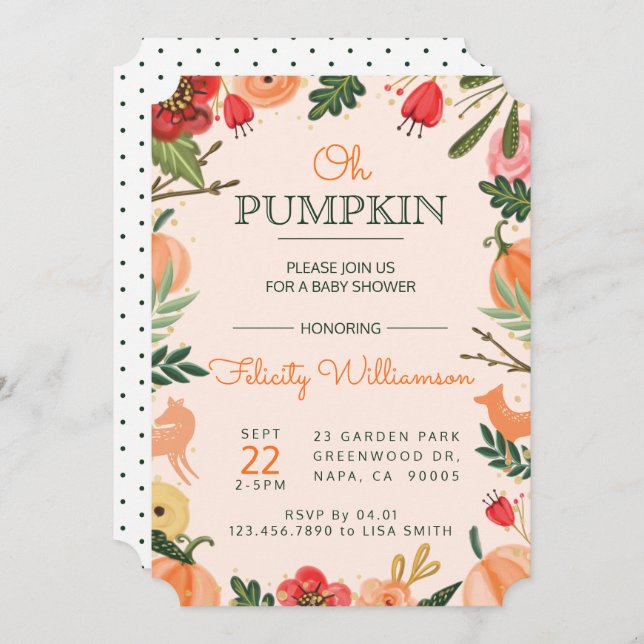 Autumn Florals & Foliage Pumpkin Patch Baby Shower Invitation (Front/Back)