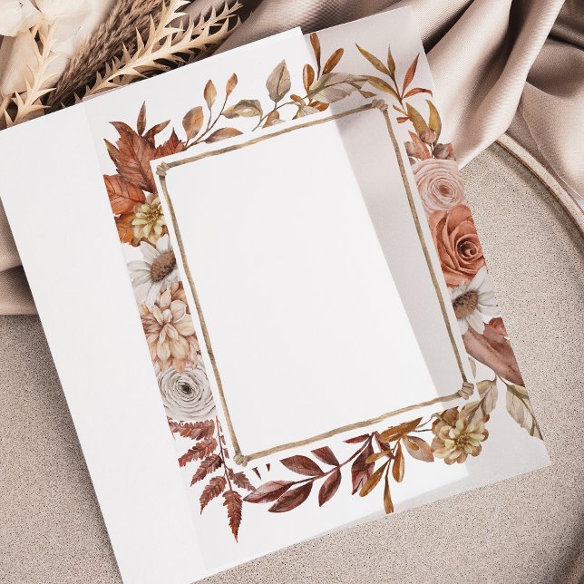 Autumn Florals Frame Border Wedding Vellum Vellum Invitations (Creator Uploaded)