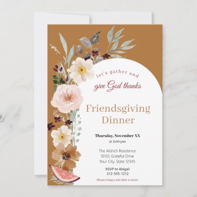 Autumn Florals Friendsgiving Dinner Invitation (Front)