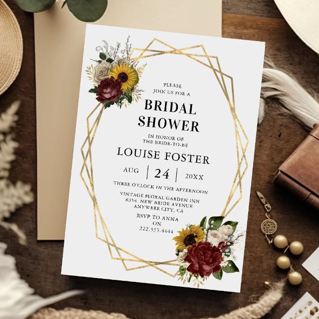 Autumn Florals & Geometric Frame Bridal Shower Invitation (Creator Uploaded)