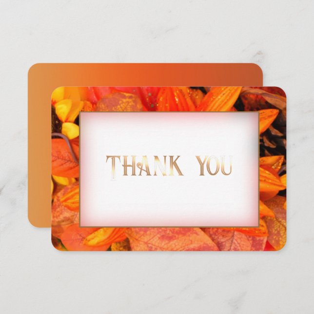 Autumn Florals Golden Thank You Card (Front/Back)