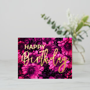 Autumn Florals Happy Birthday Real Gold Foil Holiday Postcard