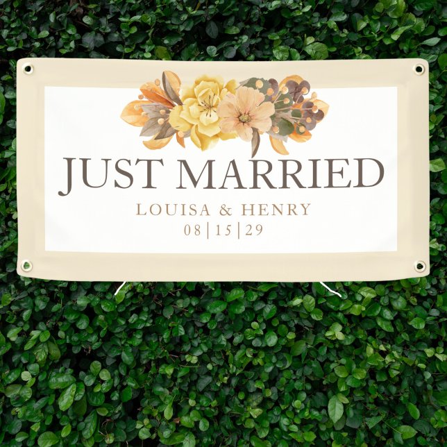 Autumn Florals Just Married Car Banner (Creator Uploaded)