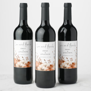 Autumn Florals Love Thanks Names Date Wedding Wine Label