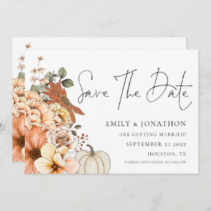 Autumn Florals Pumpkin QR Code Wedding  Save The Date