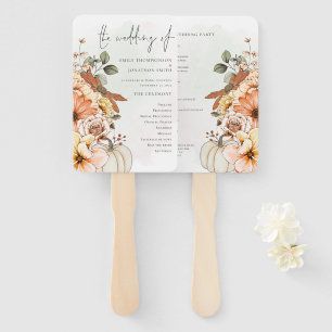 Autumn Florals Pumpkin Watercolor Wedding Program Hand Fan